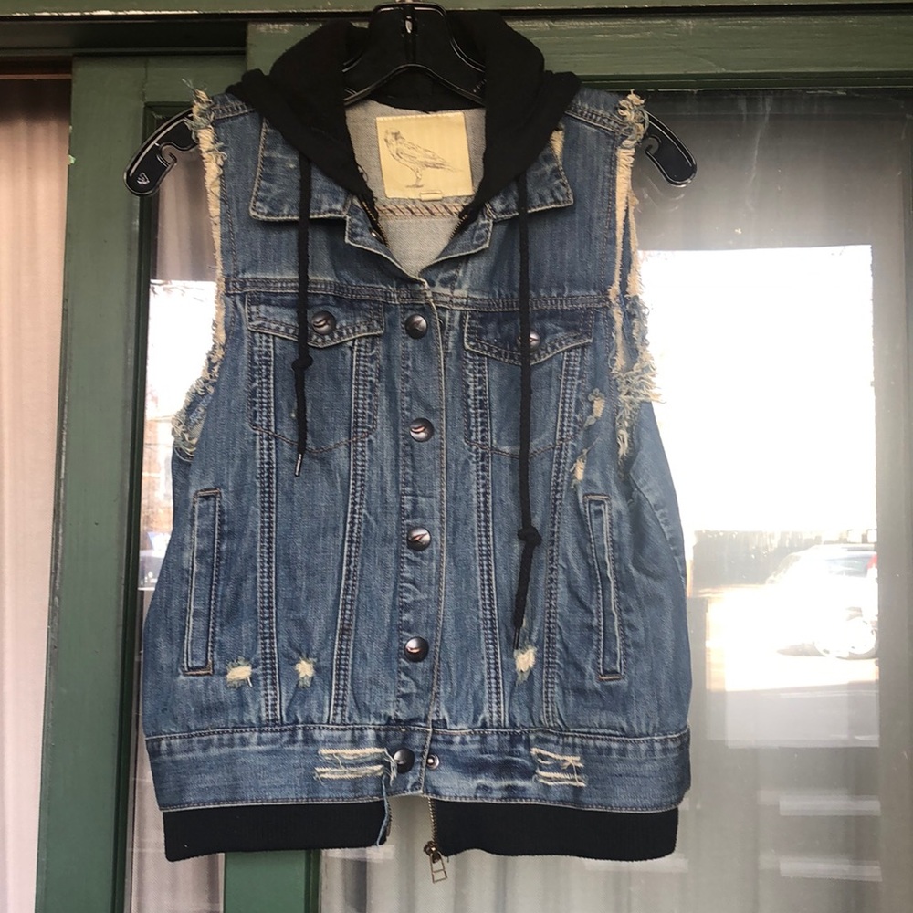Tattered Jean Vest w/Built in Hoodie